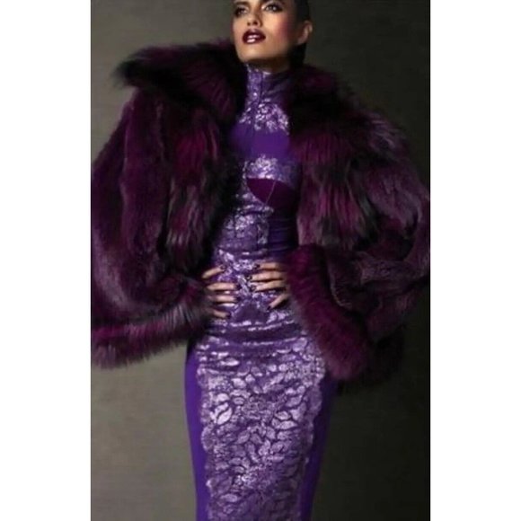 New Tom Ford Metallic Amethyst Lace Cocktail Dress 40, US 4 - Picture 7 of 8